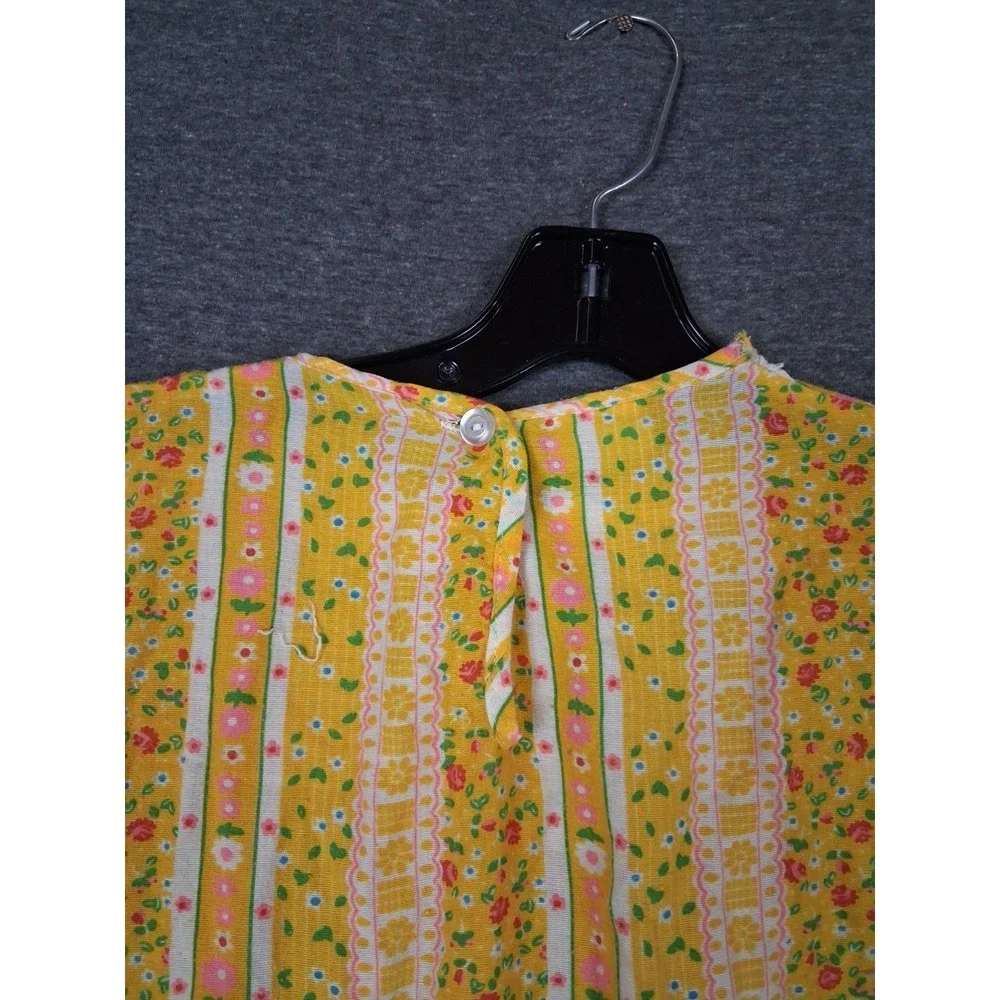 VTG Womens Nightgown 12 Yellow Floral Lace Trim Cottage Core Grandma Prairie US
